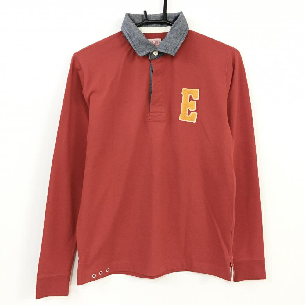 ★特価30%OFF★EDWIN GOLF エドウィンゴルフ 長袖ポロシャツ レッド×ネイビー ロゴワッペン レディース MEDIUM ゴルフウェア