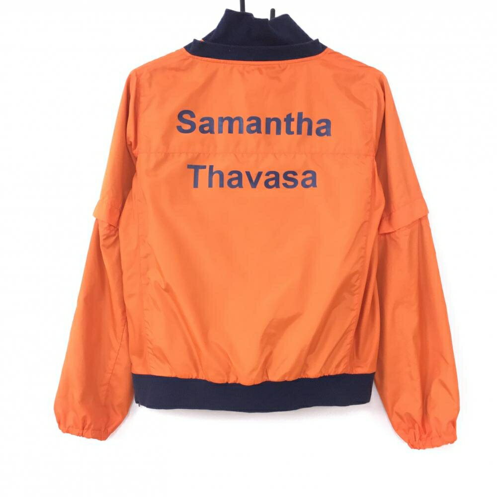 Samantha Thavasa サマンサタバサ No.7 ツインスニードブルゾン オレンジ×ネイビー 袖着脱可 蓄熱裏地 レディース 40 ゴルフウェア