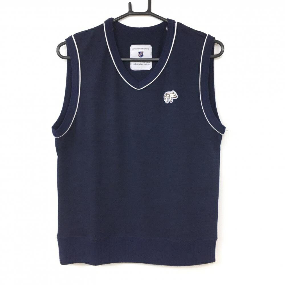 ★特価80%OFF★efficace homme エフィカスオム ニットベスト ネイビー×白 Vネック ロゴワッペン メンズ 1 ゴルフウェア