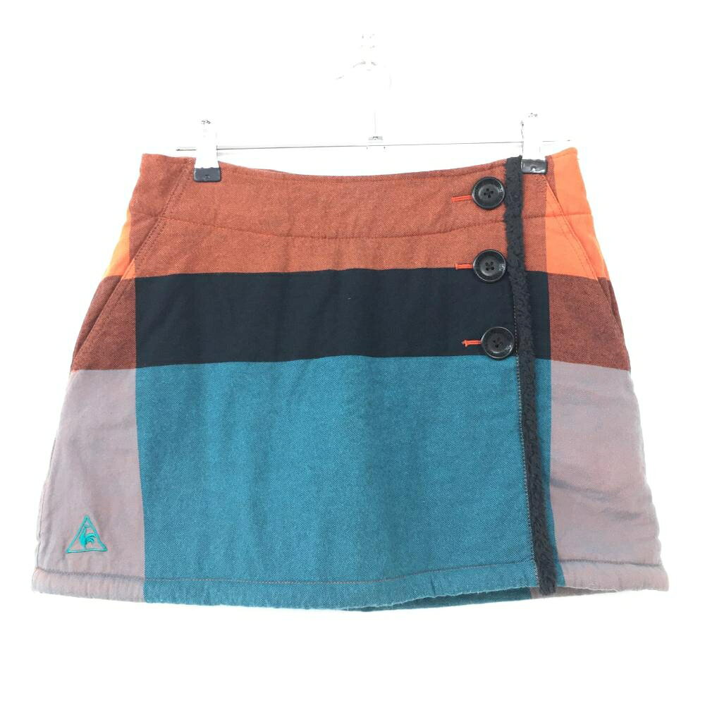 【美品】le coq sportif ルコック スカート 黒× ライトブルー 内側ボア レディース 9 ゴルフウェア