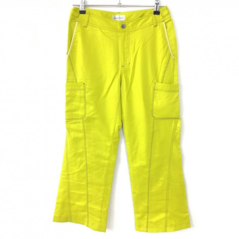 【新品】ヒールクリーク カーゴパンツ イエロー×ブラウン ポケット口ラメテープ レディース 42 ゴルフ..