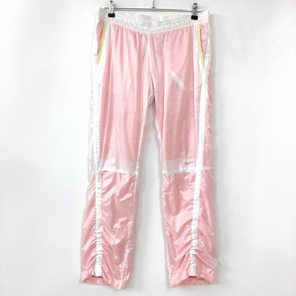 ナイキ パンツ 白×ピンク 裏地メッシュ ドローコード レディース L ゴルフウェア NIKE