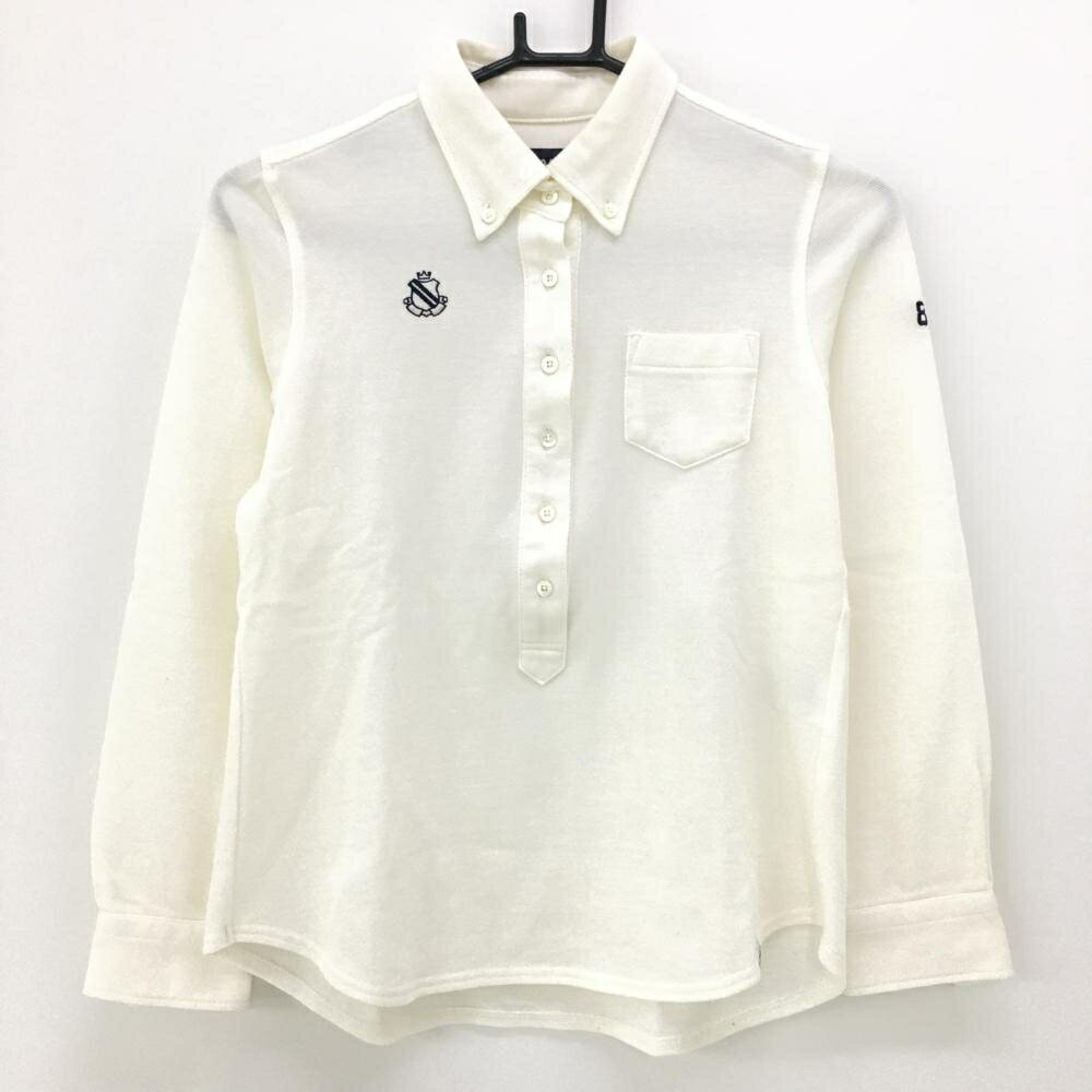 PEARLY GATES - 【美品】パーリーゲイツ 長袖ポロシャツ 白 織生地 ボタンダウン レディース 0(S) ゴルフウェア PEARLY GATES