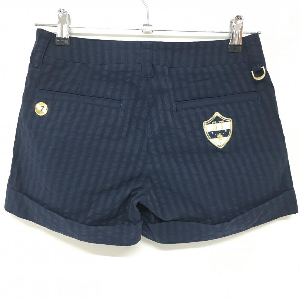 【超美品】サマンサタバサ ショートパンツ No.7 ネイビー×ゴールド サッカー生地 レディース 38 ゴルフウェア Samantha Thavasa