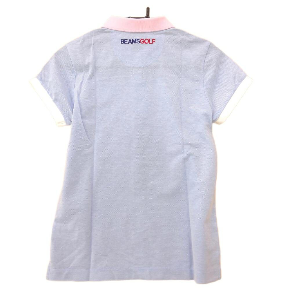 【超美品】ビームスゴルフ 半袖ポロシャツ ライトブルー×ピンク ロゴワッペン レディース M ゴルフウェア BEAMS GOLF