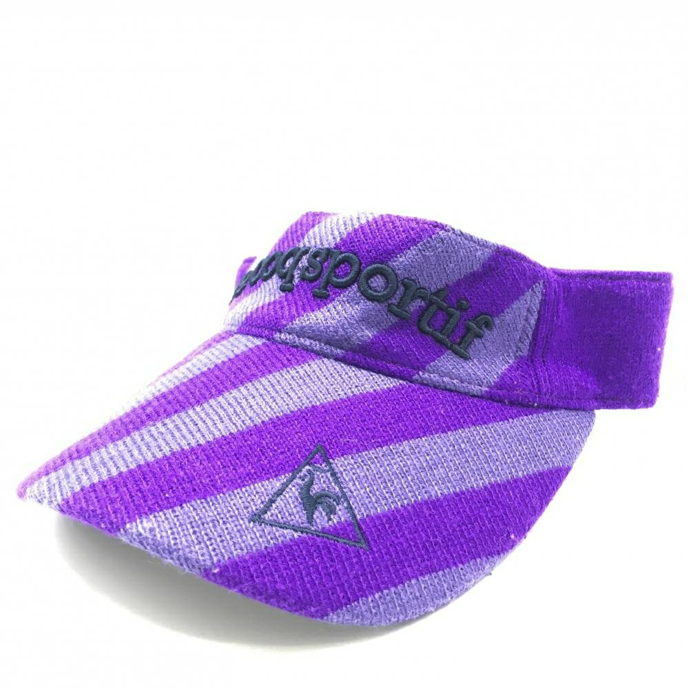 ★特価80%OFF★【超美品】ルコック ニットサンバイザー パープル 斜めストライプ アクリル100％ FREE ゴルフウェア le coq sportif