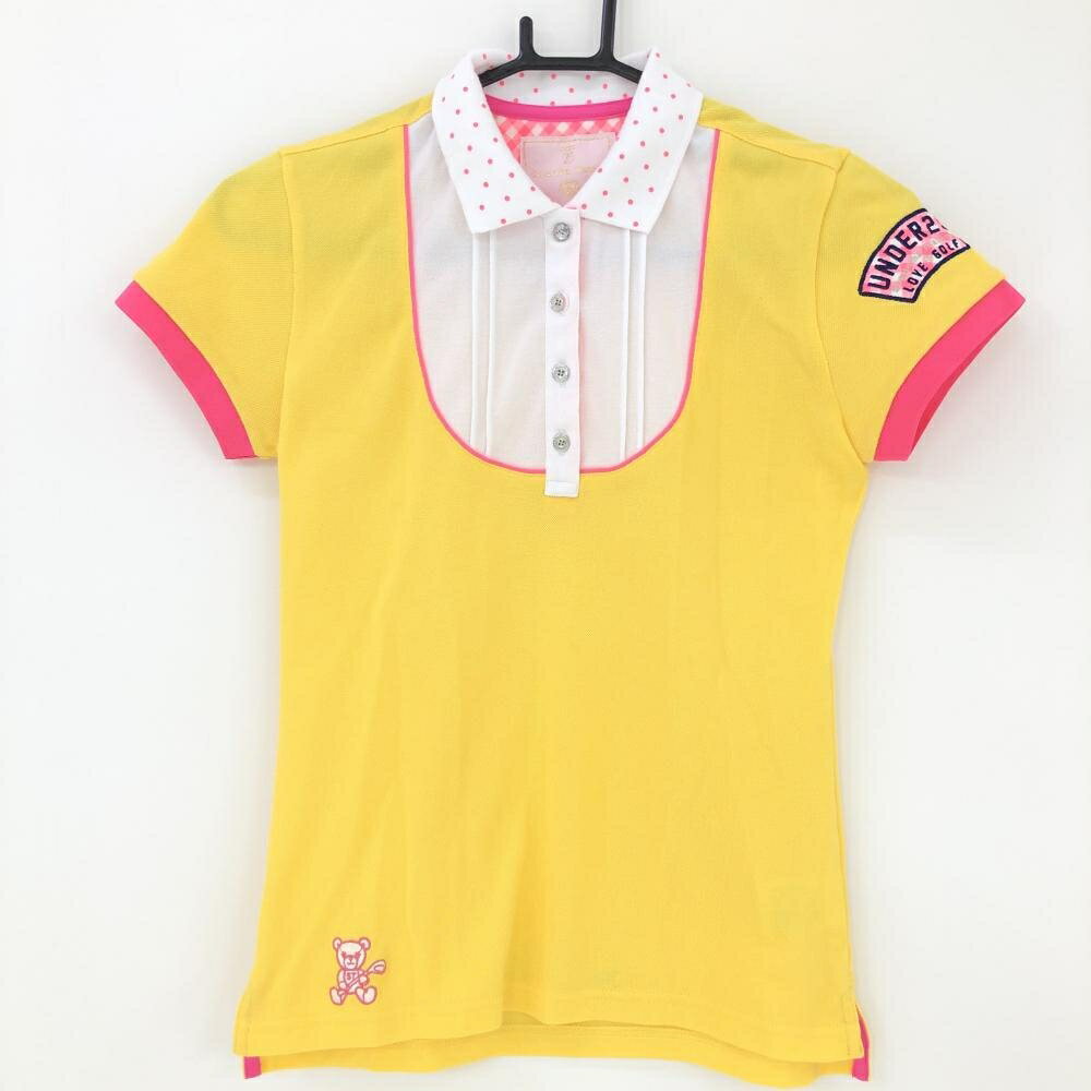 ★特価★【超美品】サマンサタバサ UNDER25 半袖ポロシャツ イエロー×蛍光ピンク 襟ドット柄 レディース M ゴルフウェア Samantha Thavasa