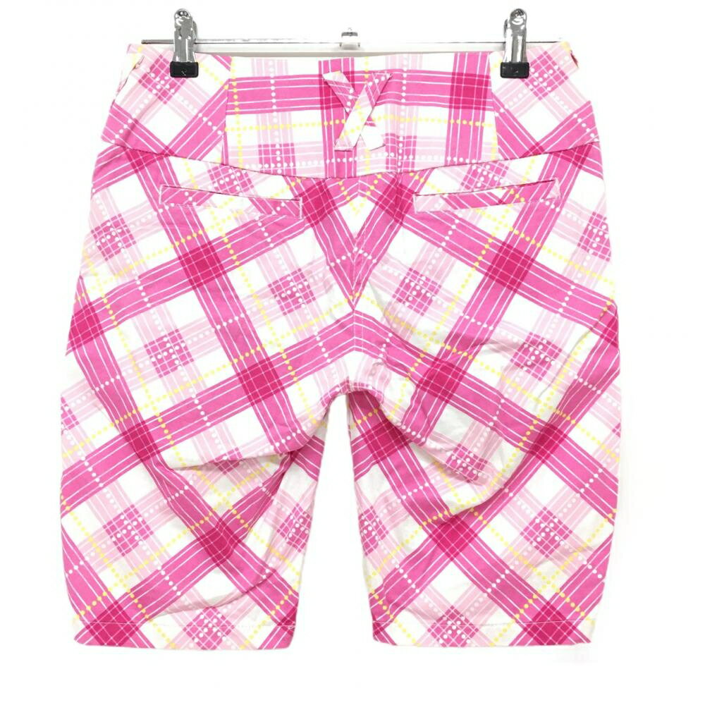 プーマ ハーフパンツ ピンク×白 チェック ストレッチ ロゴ刺しゅう レディース M ゴルフウェア PUMA