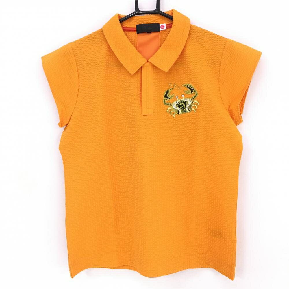 【超美品】ダンスウィズドラゴン 半袖ポロシャツ オレンジ サッカー生地 カニ刺しゅう レディース 3 ゴルフウェア Dance With Dragon