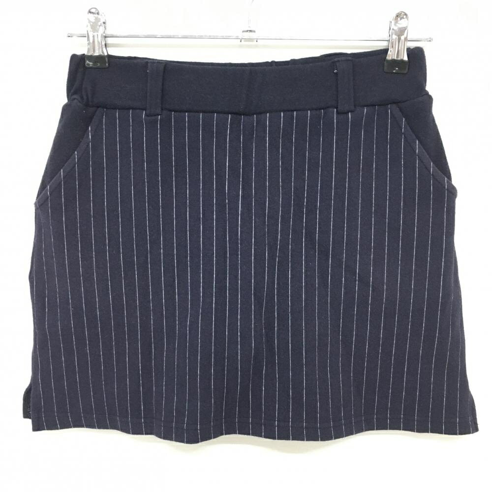 デルソル ストレッチスカート ネイビー×白 ストライプ柄 内側インナーパンツ ウエストゴム 刺しゅう レディース M ゴルフウェア DELSOL
