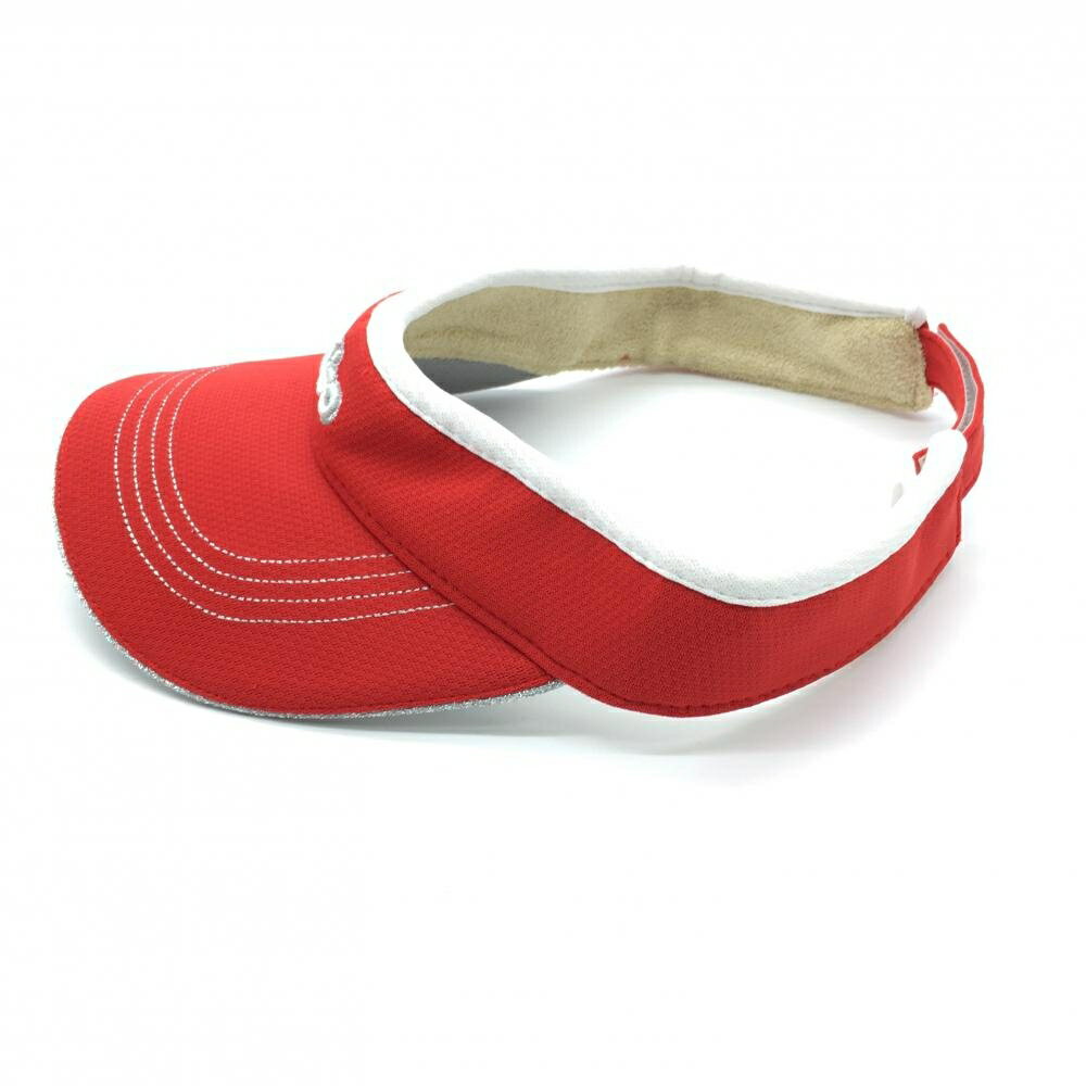 【美品】パラディーゾ サンバイザー レッド×白 ロゴ刺しゅう フリーサイズ(約55-58cm) ゴルフウェア Paradiso