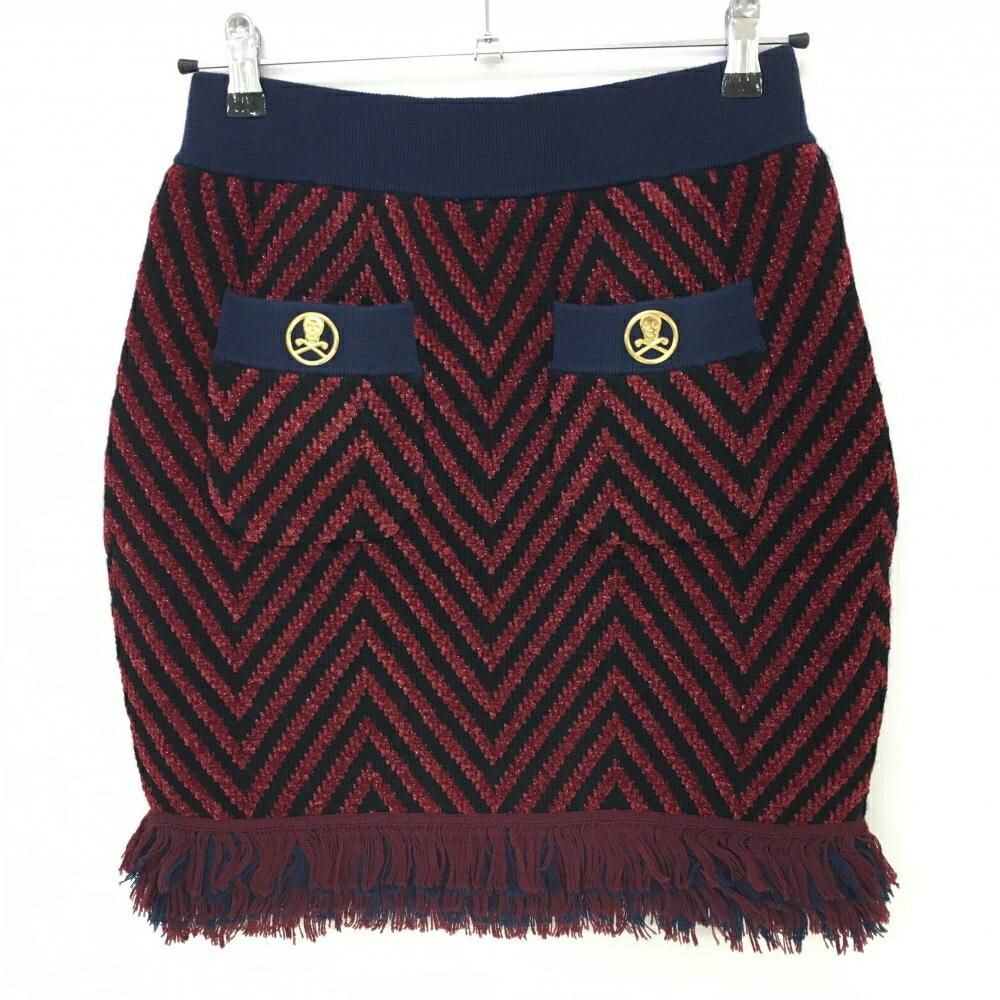 【新品】マークアンドロナ ニットスカート レッド×黒 ヘリンボーン織生地 レディース 40(L) ゴルフウェア 2022年モデル MARK＆LONA