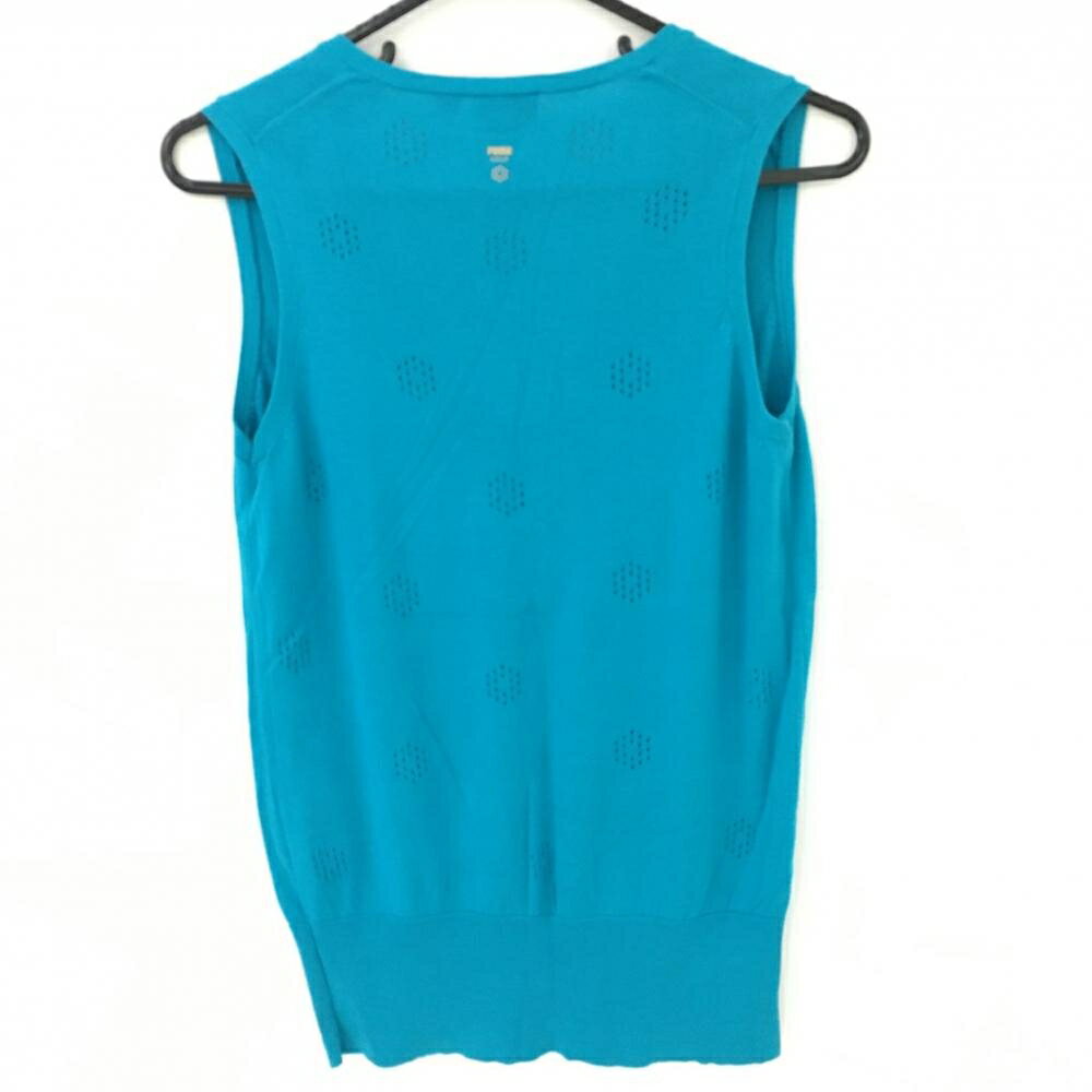 【美品】プーマ ニットベスト ブルー Vネック コットン混 レディース L ゴルフウェア PUMA