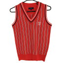 ★特価★【超美品】キャロウェイ ニットベスト オレンジレッド×ネイビー Vネック ウール混 レディース M ゴルフウェア Callaway