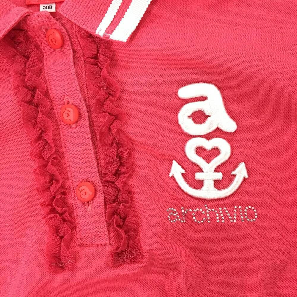 アルチビオ 長袖ポロシャツ ピンク×白 襟ライン フリル レディース 36 ゴルフウェア archivio