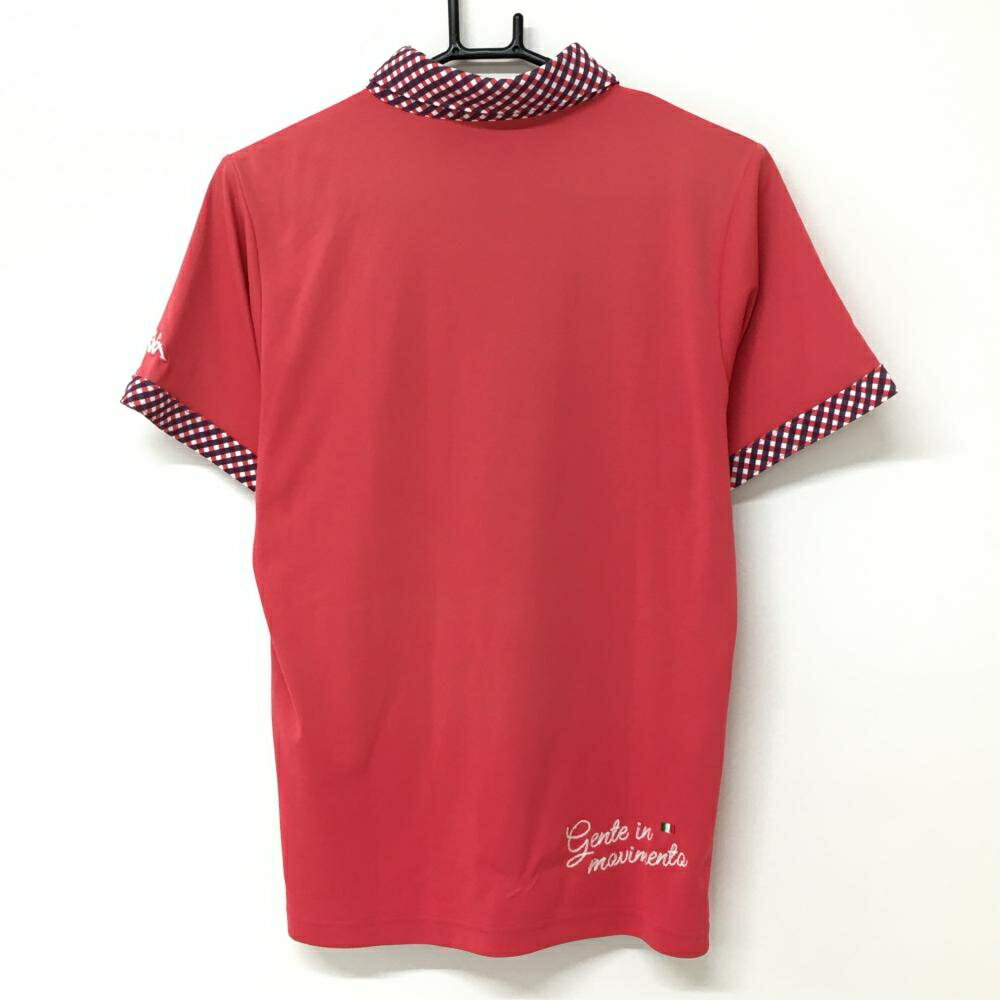 【美品】カッパ 半袖ポロシャツ ピンク×ネイビー 襟・前立て・袖口チェック ボタンダウン メンズ M ゴルフウェア Kappa