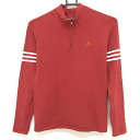 ★特価★アディダス 長袖ハイネックシャツ レッド×白 ハーフジップ 袖3ライン レディース M/M ゴルフウェア adidas