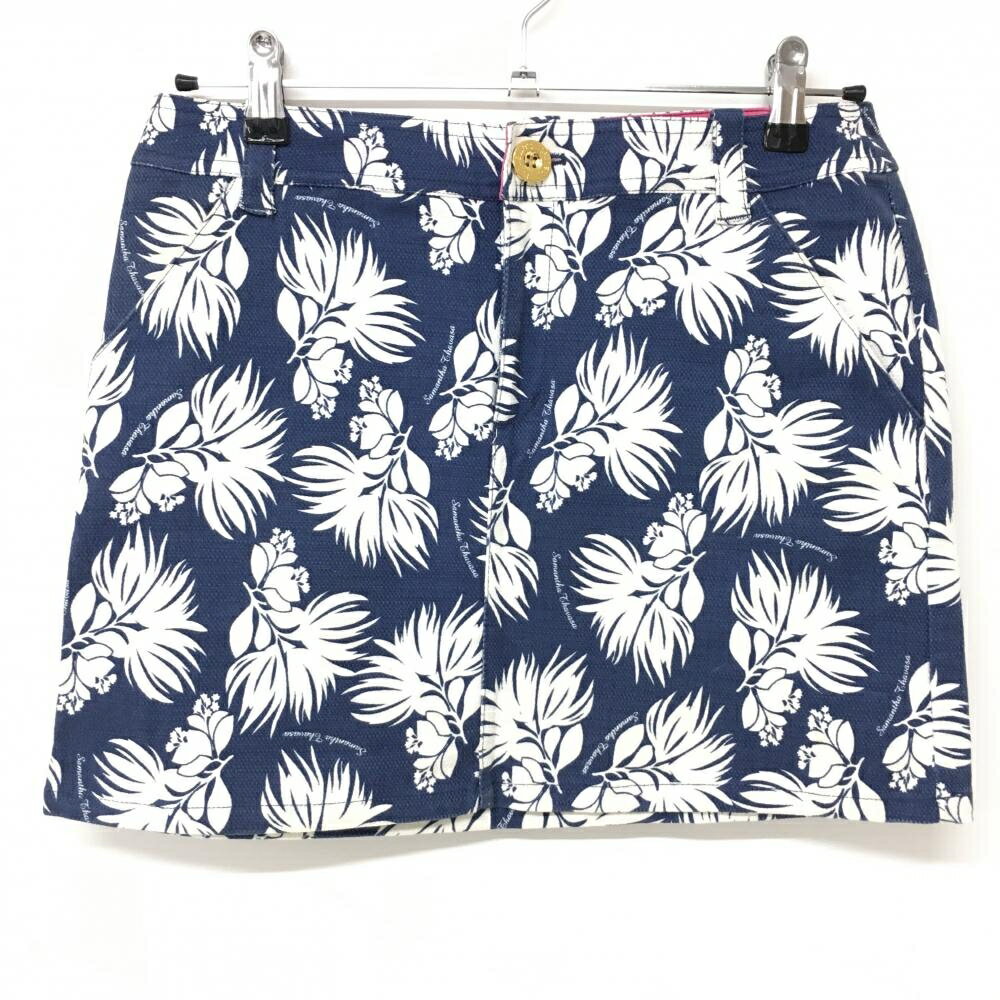 サマンサタバサ No.7 スカート ネイビー×白 総柄 ストレッチ レディース 38 ゴルフウェア Samantha Thavasa