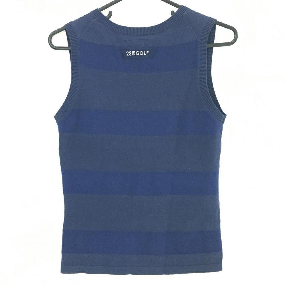 23区ゴルフ ニットベスト ネイビー×白 後ろ太ボーダー織生地 Vネック アクリル混 レディース I(M) ゴルフウェア 23区