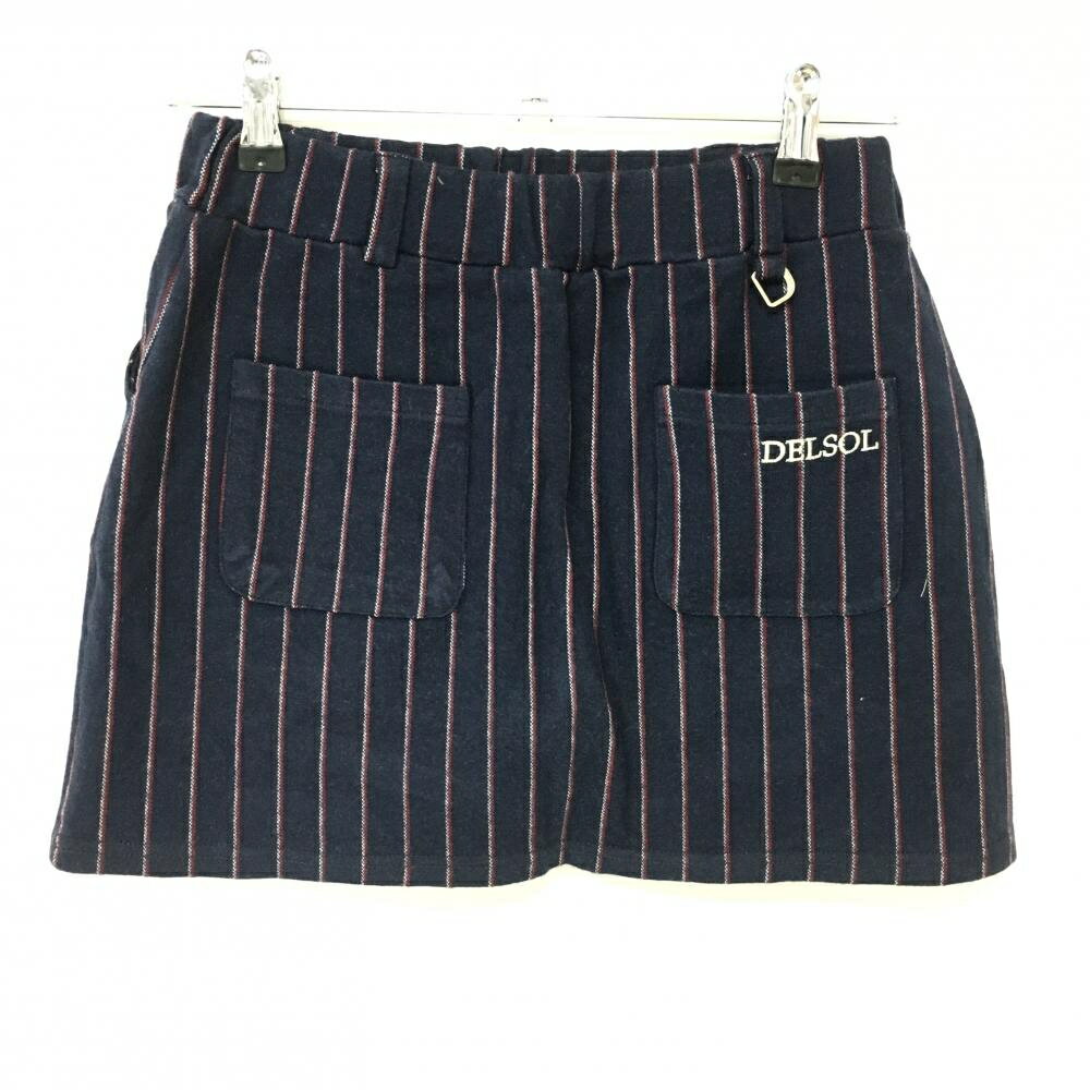 【超美品】デルソル スカート ネイビー×レッド ストライプ 内側インナーパンツ レディース M ゴルフウェア DELSOL