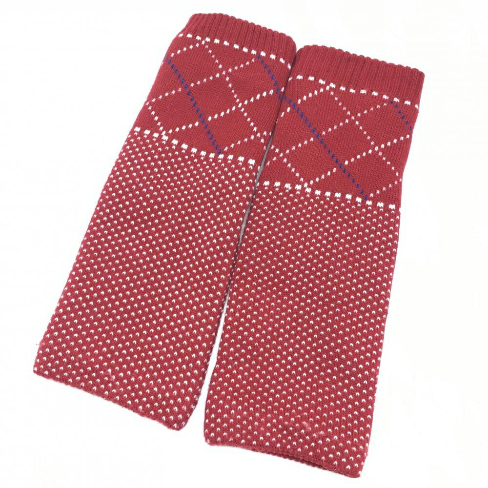 【美品】マリクレールスポール ニットレッグウォーマー レッド×白 ハート×格子 裏起毛 レディース ゴルフウェア marie claire