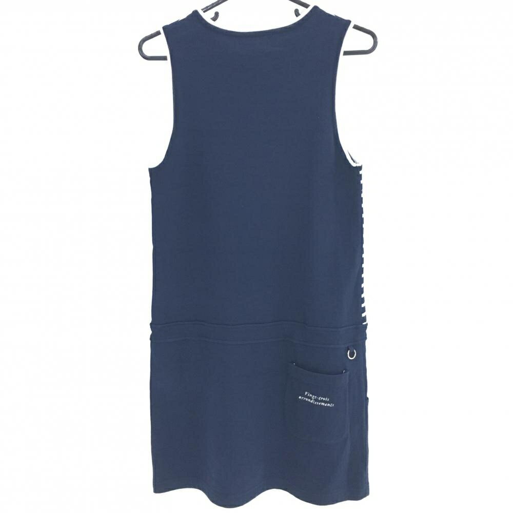【美品】23区スポーツ ノースリーブワンピース ネイビー×白 ボーダー コットン100％ レディース M～L ゴルフウェア 23区