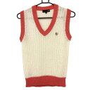 ★特価★【超美品】23区スポーツ ニットベスト 白×オレンジ 透かし編み Vネック レディース I(M) ゴルフウェア 23区