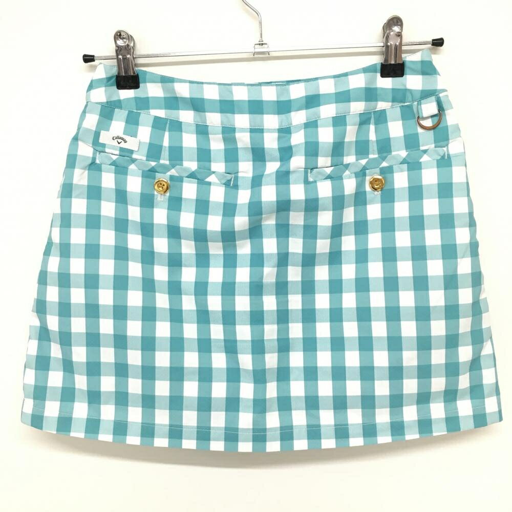【超美品】キャロウェイ キュロットスカート ブルーグリーン×白 ギンガムチェック柄 レディース S ゴルフウェア Callaway