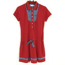 ★特価★【超美品】ビバハート 半袖ポロワンピース レッド×ネイビー ウエストゴム 異素材 レディース 40 ゴルフウェア VIVA HEART