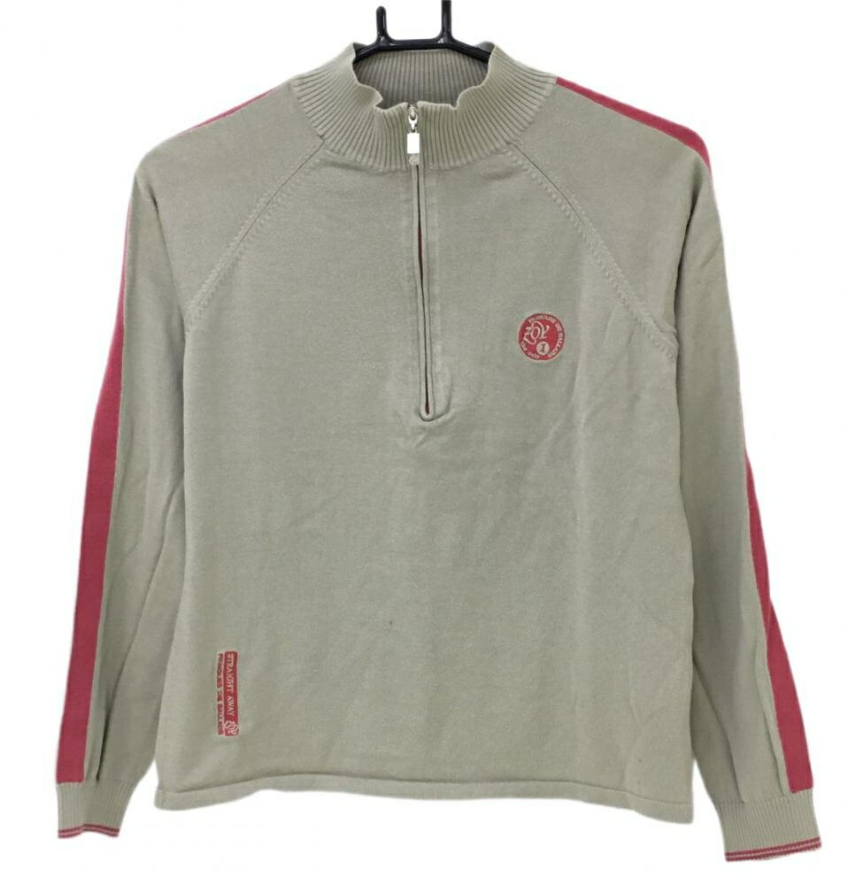 ★特価80%OFF★ゾーイ ハイネックセーター グレージュ×ピンク ハーフジップ コットン100％ レディース ゴルフウェア ZOY