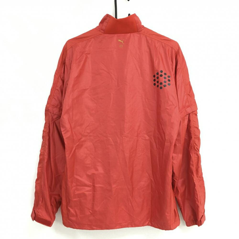 【美品】プーマ 2WAYジャケット レッド×黒 一部ドット柄 織生地 裏メッシュ 袖着脱可 メンズ L ゴルフウェア PUMA