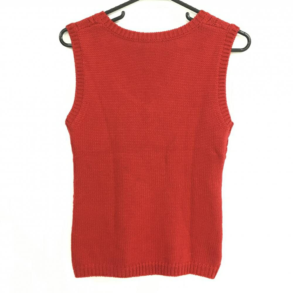 【超美品】リエンダスエルタ ニットベスト レッド ケーブル編み ウール混 レディース M ゴルフウェア rienda suelta