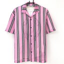 ★特価★ラッセルノ 半袖メッシュシャツ×半袖ハイネックシャツ ピンク×黒 ストライプ メンズ 5(L) ゴルフウェア RUSSELUNO