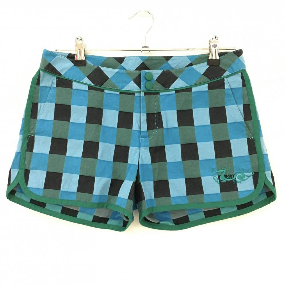 【超美品】ダンスウィズドラゴン ショートパンツ ライトブルー×黒 チェック コットン混 レディース 3(L) ゴルフウェア Dance With Dragon"