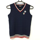 ★特価★【美品】カッパ ニットベスト ネイビー×白 Vネック ケーブル編み レディース S ゴルフウェア Kappa