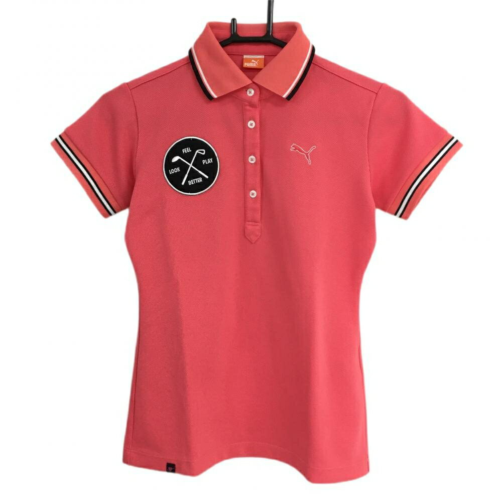 【超美品】プーマ 半袖ポロシャツ ピンク ネック袖口ライン DRYCELL レディース S ゴルフウェア PUMA