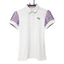 ★特価★プーマ 半袖ポロシャツ 白×パープル 袖チェック DRYCELL レディース M ゴルフウェア PUMA