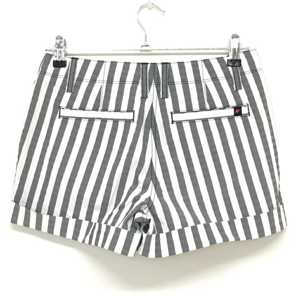 【美品】プーマ ショートパンツ 白×グレー ストライプ サッカー生地 レディース S ゴルフウェア PUMA