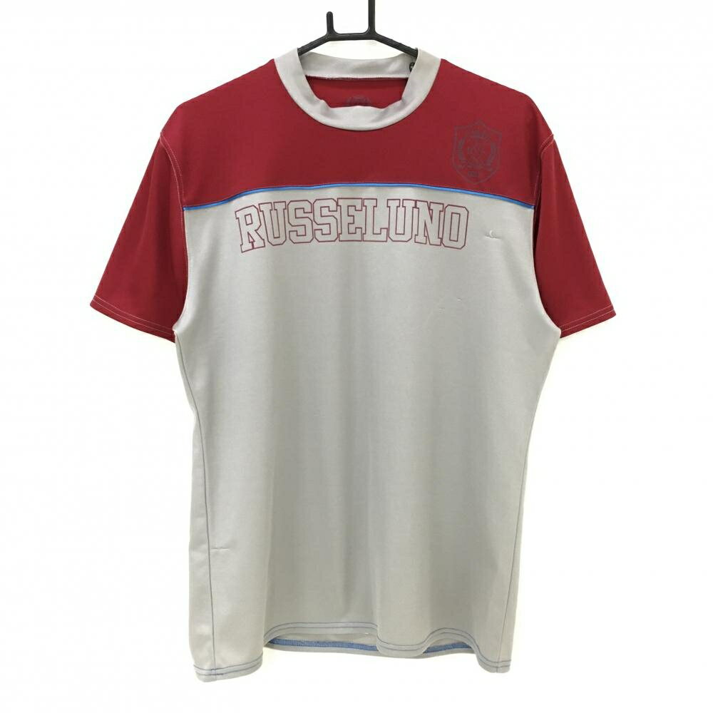 ★特価80%OFF★ラッセルノ 半袖ハイネックシャツ ボルドー×グレー ビッグロゴ メンズ XL ゴルフウェア RUSSELUNO