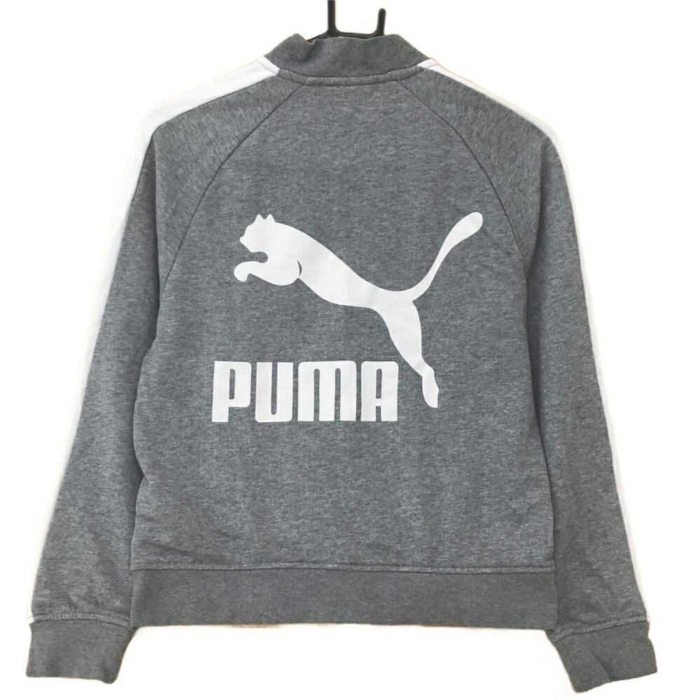 【美品】プーマ ジャケットブルゾン グレー×白 スウェット レディース S ゴルフウェア PUMA