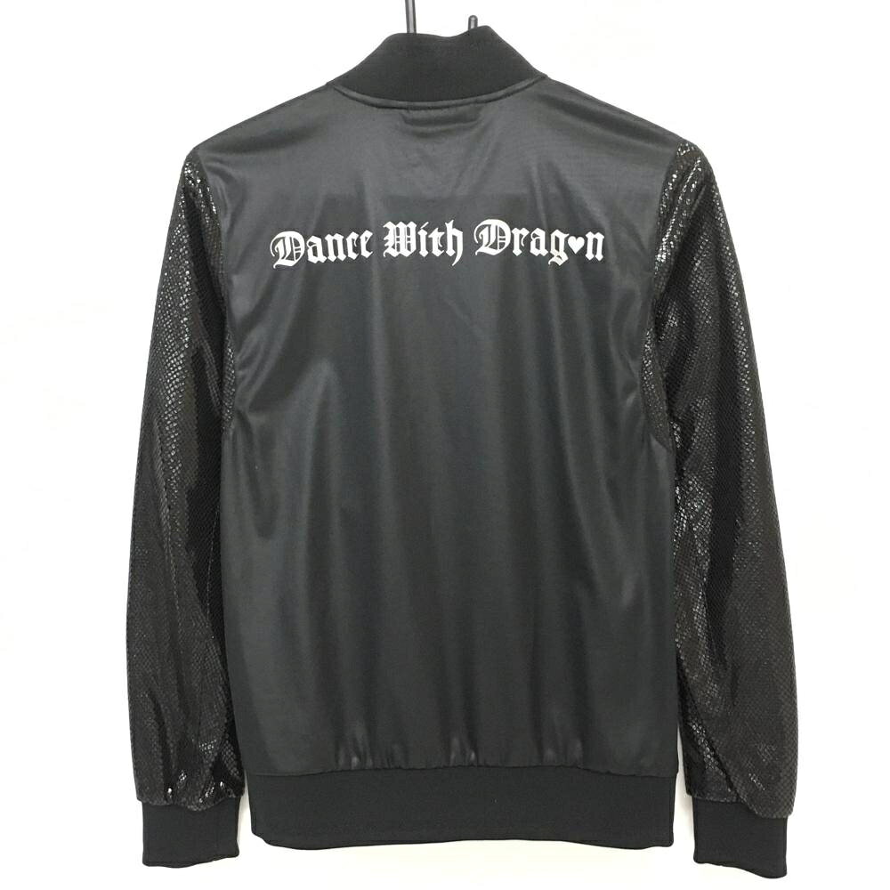 【美品】ダンスウィズドラゴン 切替ブルゾン 黒 袖合成皮革 スカル レディース 2(M) ゴルフウェア Dance With Dragon
