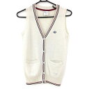 ★特価★【美品】フィドラ ニットベスト アイボリー×ネイビー×レッド Vネック ボタン レディース S/P ゴルフウェア FIDRA