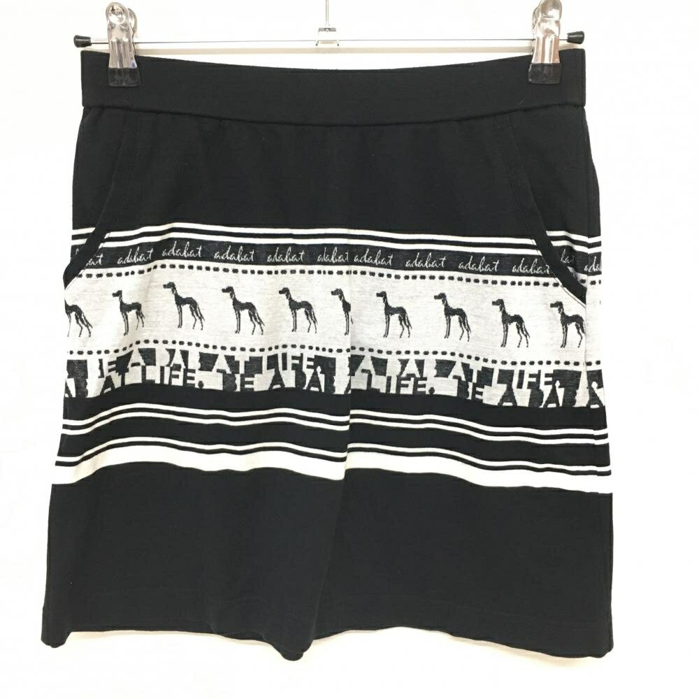 【超美品】アダバット スカート 黒×白 一部ライン柄 レディース 38(M) ゴルフウェア adabat