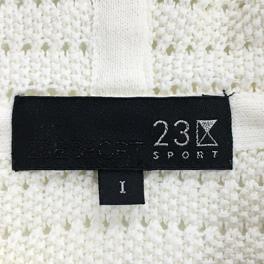 【美品】23区スポーツ フード付ベスト アイボリー 透かし編み ボタン開閉 レディース I(M) ゴルフウェア 23区