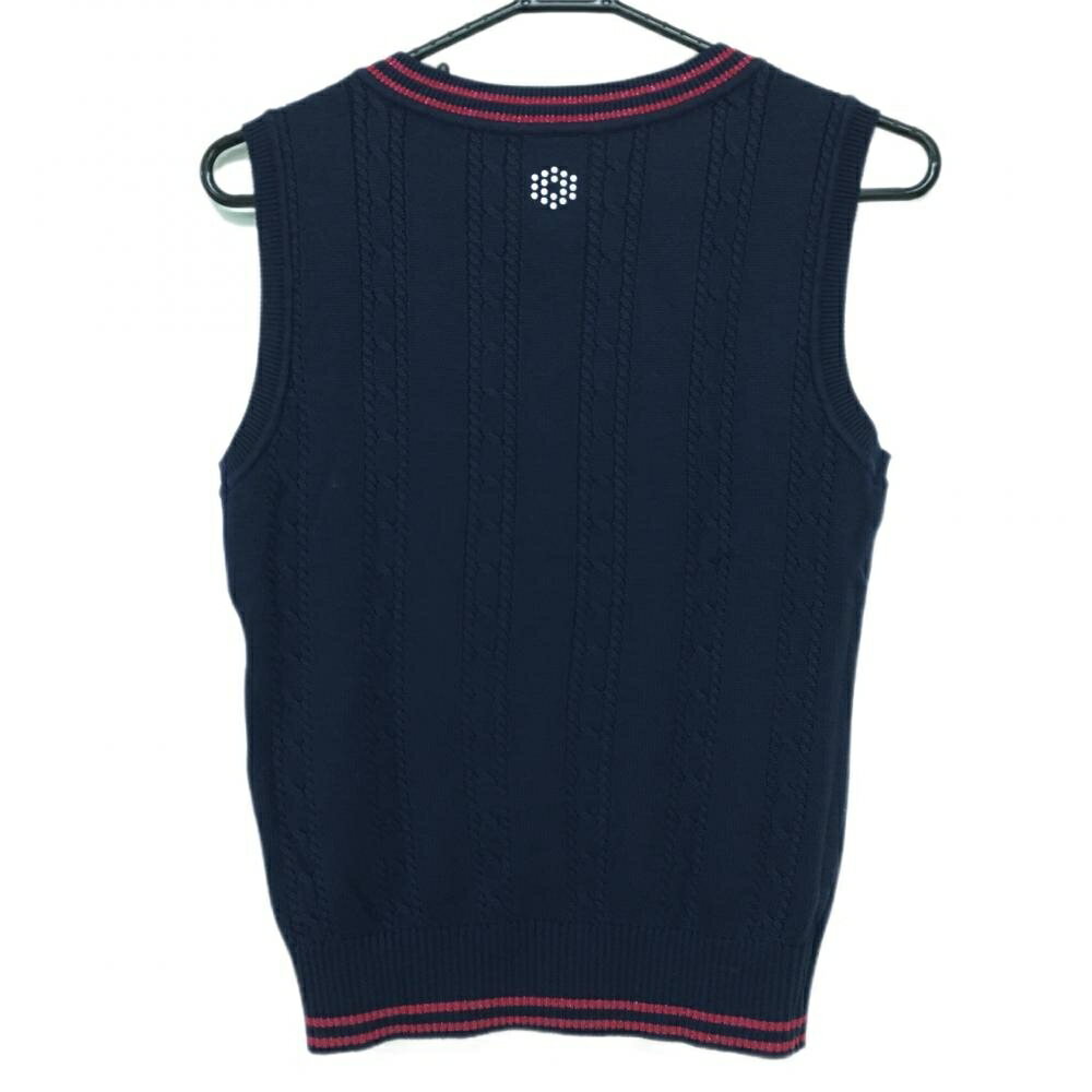 【美品】プーマ ベスト ネイビー×ピンク Vネック ケーブル編み ラメ糸 レディース M ゴルフウェア PUMA