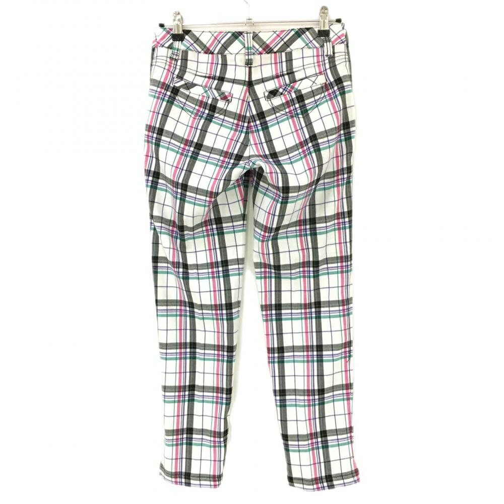 【超美品】ビバハート パンツ 白×黒×ピンク チェック レディース 40 ゴルフウェア VIVA HEART