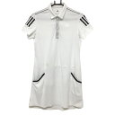 ★特価★アディダス 半袖ポロワンピース 白×黒 胸元ロゴ 袖3ライン レディース M ゴルフウェア adidas