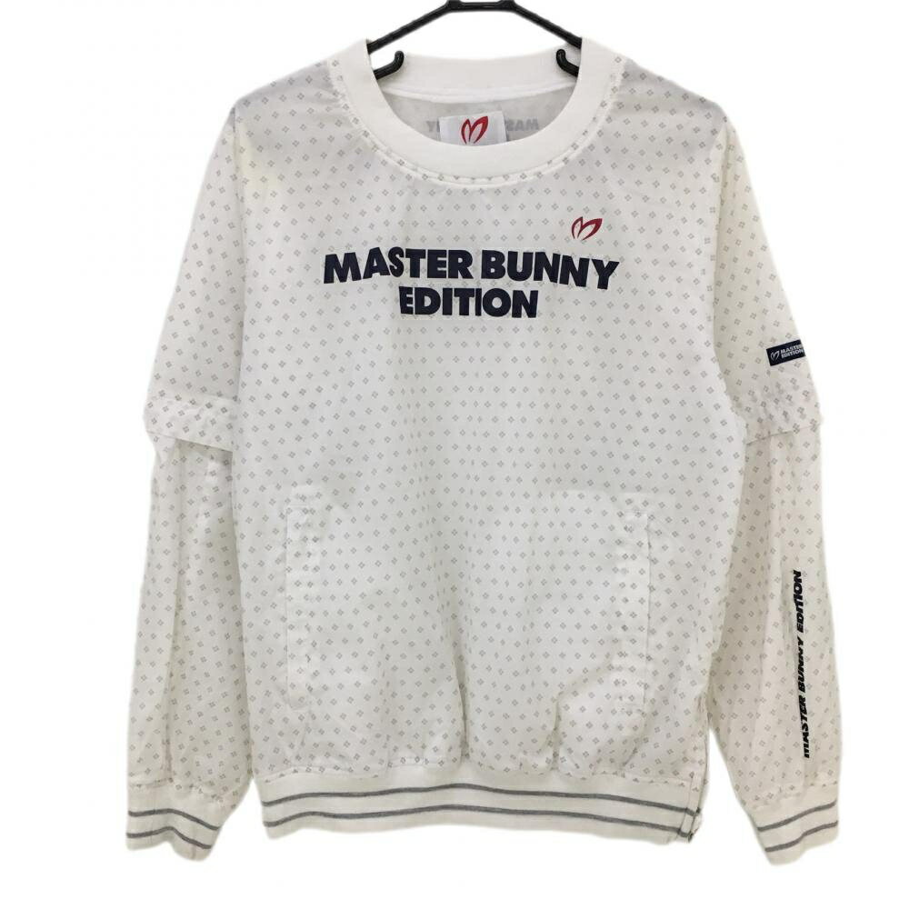 ★特価80%OFF★マスターバニー 2WAYスニード 白×ライトグレー 総柄 袖着脱可 裏地メッシュ メンズ 4(M) ゴルフウェア MASTER BUNNY EDITION