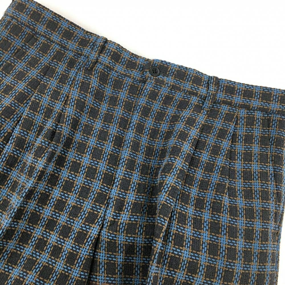 【超美品】アダバット パンツ グレー×ライトブルー 織生地 チェック柄 総柄 ウール...