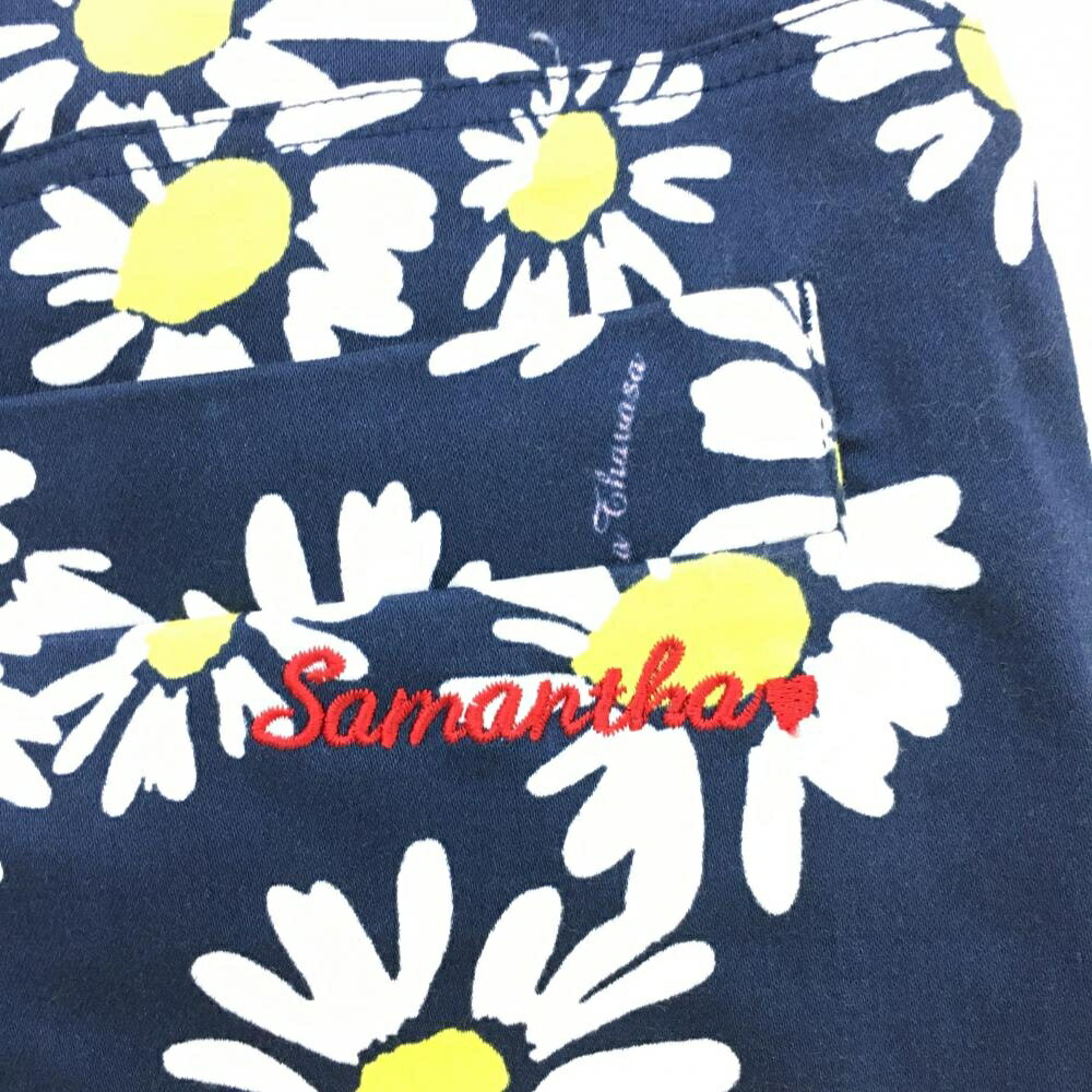 サマンサタバサ UNDER25 ストレッチスカート ネイビー×白 花柄 総柄 バックロゴ刺しゅう レディース S ゴルフウェア Samantha Thavasa